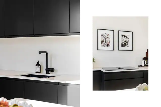 Benkeplate Silestone polert, farge Desert Silver med underlimt vask.